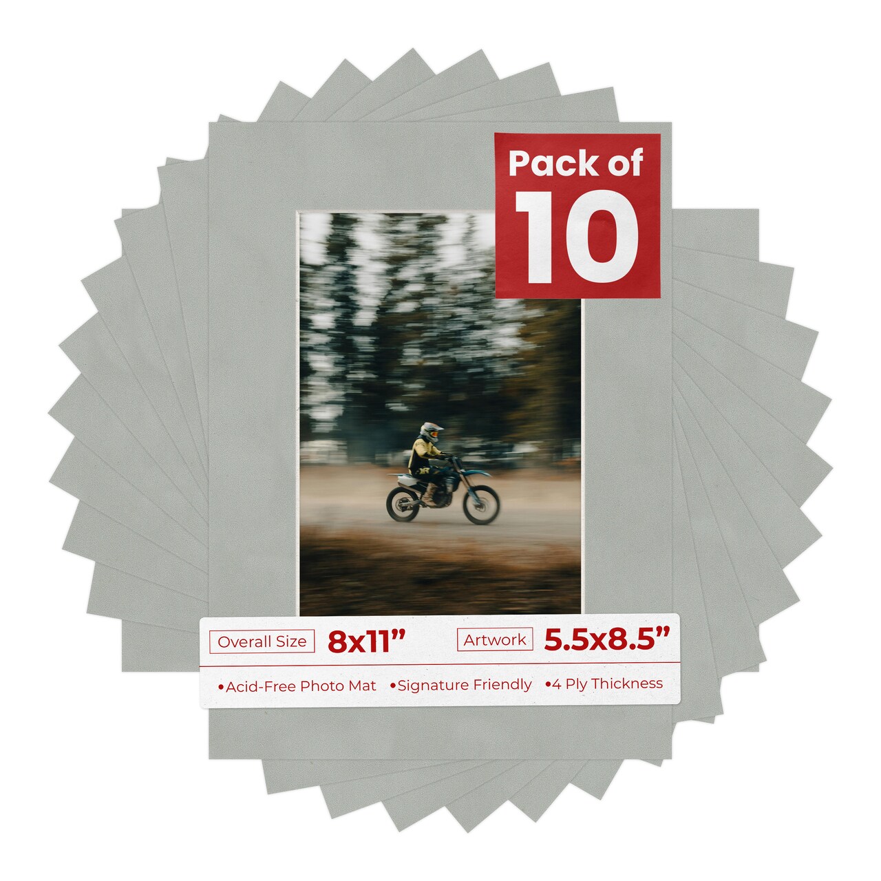 Light Grey Suede Mat Board for 8x11 Frames - Fits 5.5x8.5 Photos